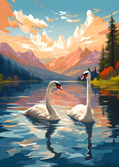 Travel Poster - Swan in the lake