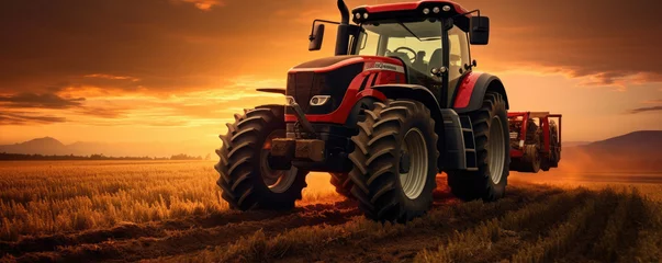  Farm equipment, tractor standing in the field. generative ai © Michal