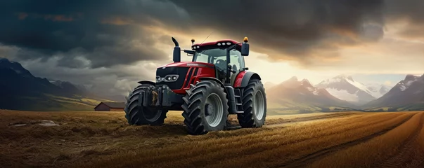 Foto op Plexiglas Farm equipment, tractor standing in the field. generative ai © Michal