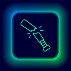 Glowing neon line Broken baseball bat icon isolated on black background. Colorful outline concept. Vector