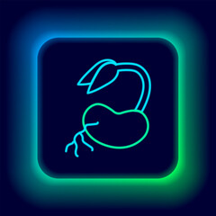 Glowing neon line Sprout icon isolated on black background. Seed and seedling. Leaves sign. Leaf nature. Colorful outline concept. Vector