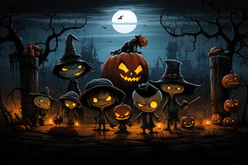 Halloween mystical background illustration, night scene