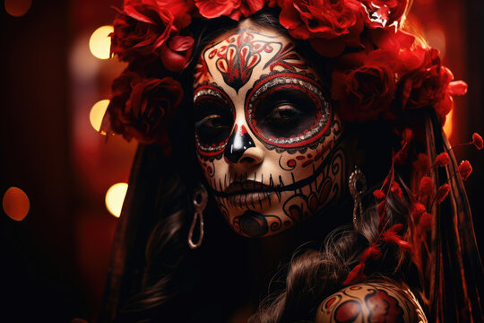 Woman carnival mask in style of Santa muerte