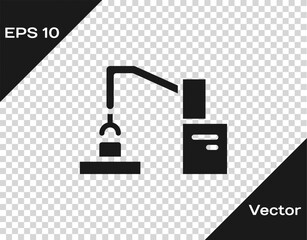 Black Industrial machine robotic robot arm hand factory icon isolated on transparent background. Industrial robot manipulator. Vector
