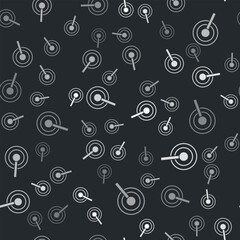 Grey Antenna icon isolated seamless pattern on black background. Radio antenna wireless. Technology and network signal radio antenna. Vector