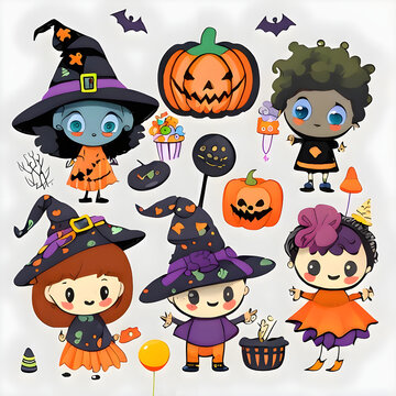 Set of spooky Halloween children.