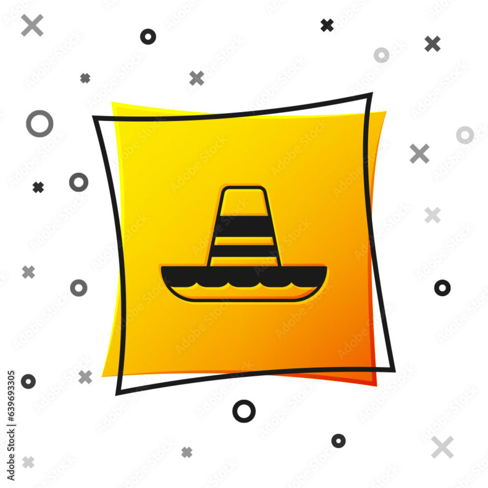 Wall mural Black Traditional mexican sombrero hat icon isolated on white background. Yellow square button. Vector