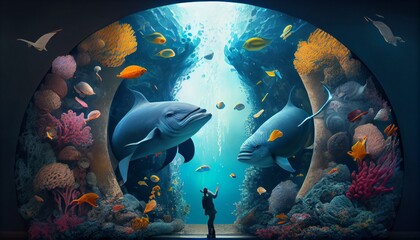 fishes in an aquarium under water. Generative in ai
