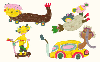 Naklejka premium Monstres. watercolor vector illustration. Funny animal. 