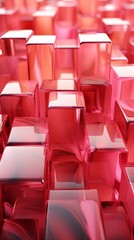 Obraz premium 3D abstract background from holograms top view with Pantone Barbie Pink color, banner with space for text, Concept: mixing paint shades