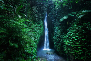 Amazing waterfall near Ubud in Bali, Indonesia.  Secret Bali jungle Waterfall - 639695357