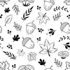 Doodle autumn seamless pattern with leaves