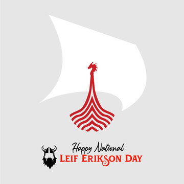 Vector illustration: Happy Leif Erikson Day greeting card template.