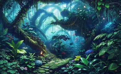 Fototapeta premium A beautiful magical elf jungle, nature background.