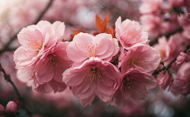 Fototapeta premium A blooming pink cherry blossom in nature.