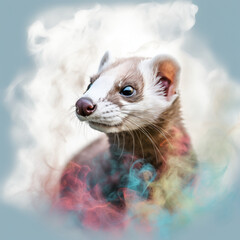 A Multicolored Fantasy Ferret in Abstract Reverie
