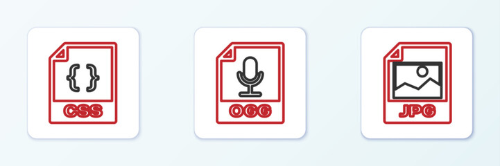 Set line JPG file document, CSS and OGG icon. Vector