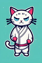 Obraz premium a human like cat taekwondo sticker 2d cute fantasy dreamy generative ai