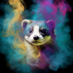 A Multicolored Fantasy Polecat in Abstract Reverie