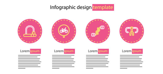 Set line Bicycle pedals, handlebar, and lock icon. Vector