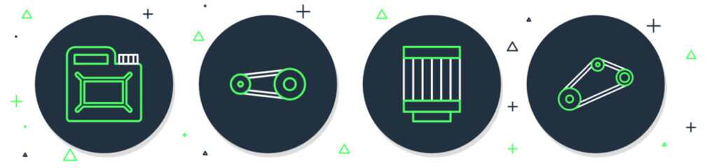 Set line Timing belt kit, Car air filter, Canister for motor oil and icon. Vector