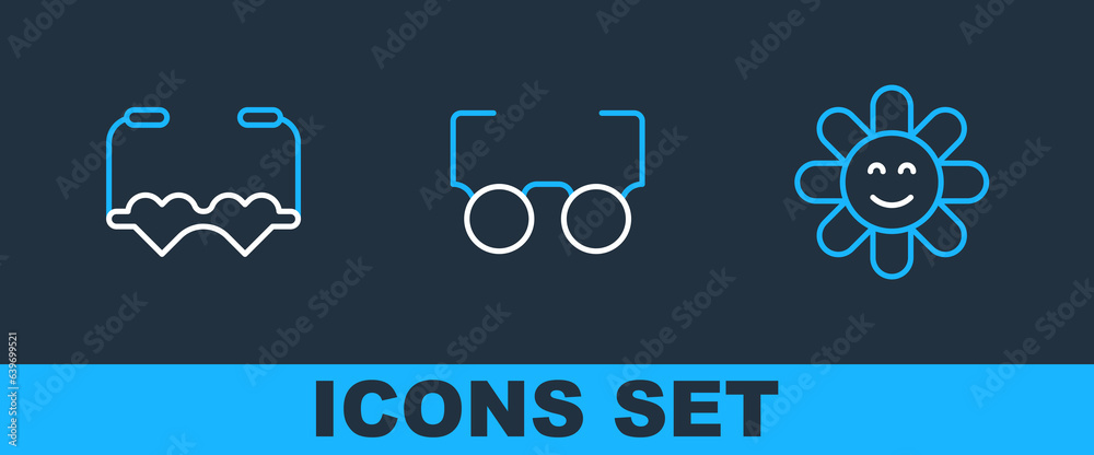 Canvas Prints Set line Flower, Heart shaped love glasses and Glasses icon. Vector