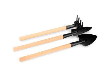 Set of gardening tools on white background