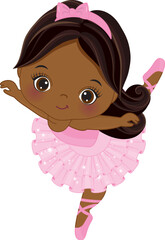 Vector Cute Little African American Ballerina Dancing