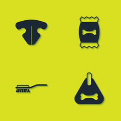 Set Cat nose, Dog collar, Hair brush for dog and cat and Bag of food pet icon. Vector