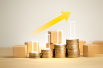 Stock funding or money saving graph with coins. Background for business ideas and design. Chart for financial investment concept