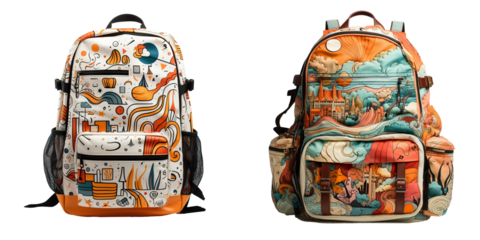 Cartables d'école sur fond transparent PNG ou fond blanc JPG, sac à dos sur fond transparent. School backpack with alpha channel or white background.