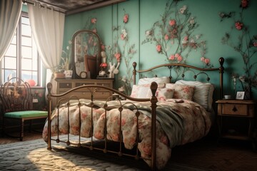 Retro, vintage interior design of bedroom