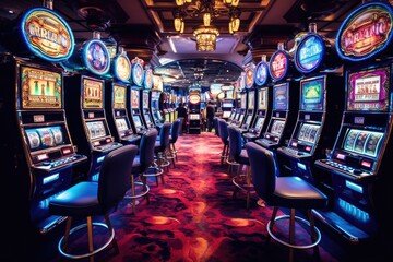 Many slot machines inside a casino - Powered by Adobe
