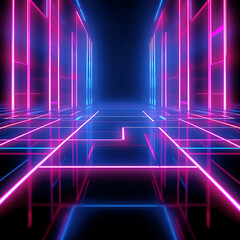 Fototapeta premium 3d render, glowing lines, tunnel, neon lights, virtual reality, abstract background