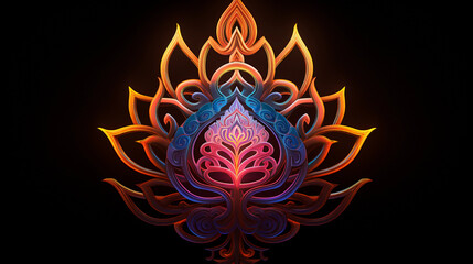 a spiritual symbol, the Reiki Cho Ku Rei symbol, vibrant colors against a stark black background, illuminating glow effect