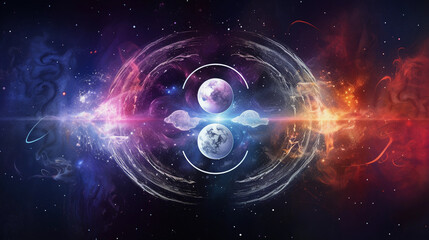 Symbolic representation of Reiki, five Reiki principles in calligraphy, against a cosmic galaxy backdrop, stardust effects, vibrant colors, illustrative, ethereal style, intense depth