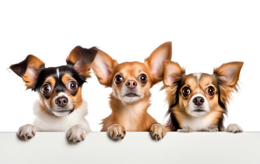 banner three happy puppy dogs,  png isolated on transparent background .