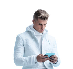 young handsome man with white . png isolated on a transparent background generative AI.