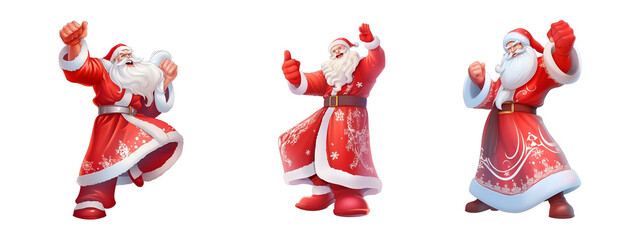 set of four christmas santa claus png isolated on transparent background .