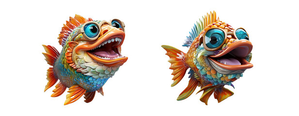 Set of cartoon exotic fish in trendy paper cut craft graphic style. Modern design for advertising, branding cover, poster, banner. generative ai .