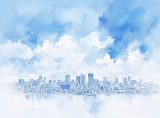Blue watercolor cityscape background