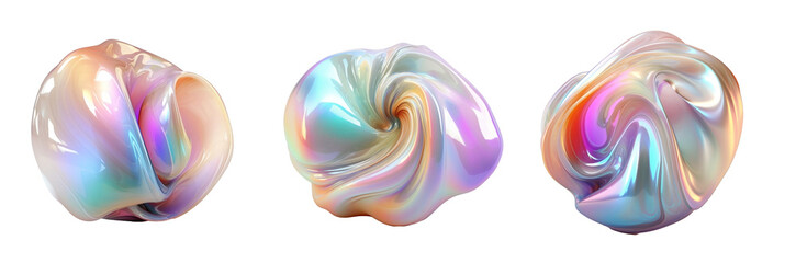 set of 3D futuristic fluid swirl balls ,isolated on transparent . generative ai