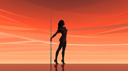 Sultry Silhouette: Female Dancer with Pole (Illustration)