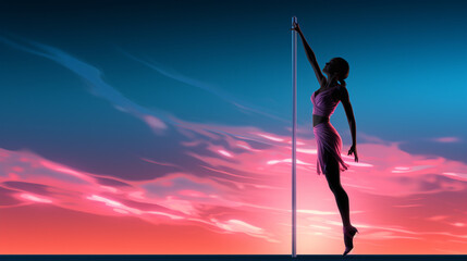 Skybound Grace: Female Ballet Dancer on Pole (Illustration)