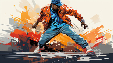 Energetic Grooves: Colorful Illustration of Male Dancer (Hip Hop, Breakdance, Pop)