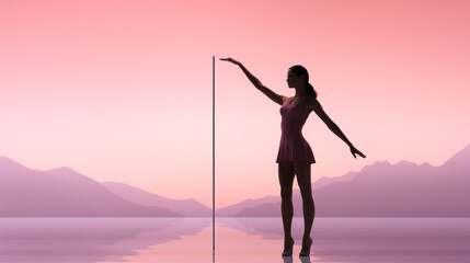 Mountain Reverie: Female Ballet Dancer with Pole (Illustration)