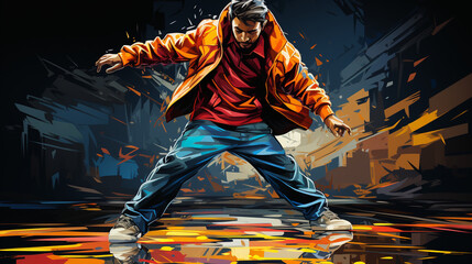 Energetic Grooves: Colorful Illustration of Male Dancer (Hip Hop, Breakdance, Pop)