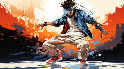 Energetic Grooves: Colorful Illustration of Male Dancer (Hip Hop, Breakdance, Pop)