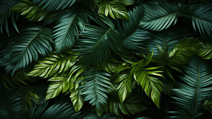 Radiant Greens: Closeup of Tropical Leaves. Palm Leaf Background