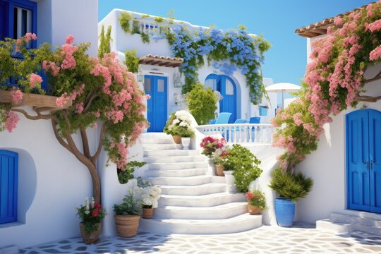 Traditional mediterranean white house. Summer vacation background
